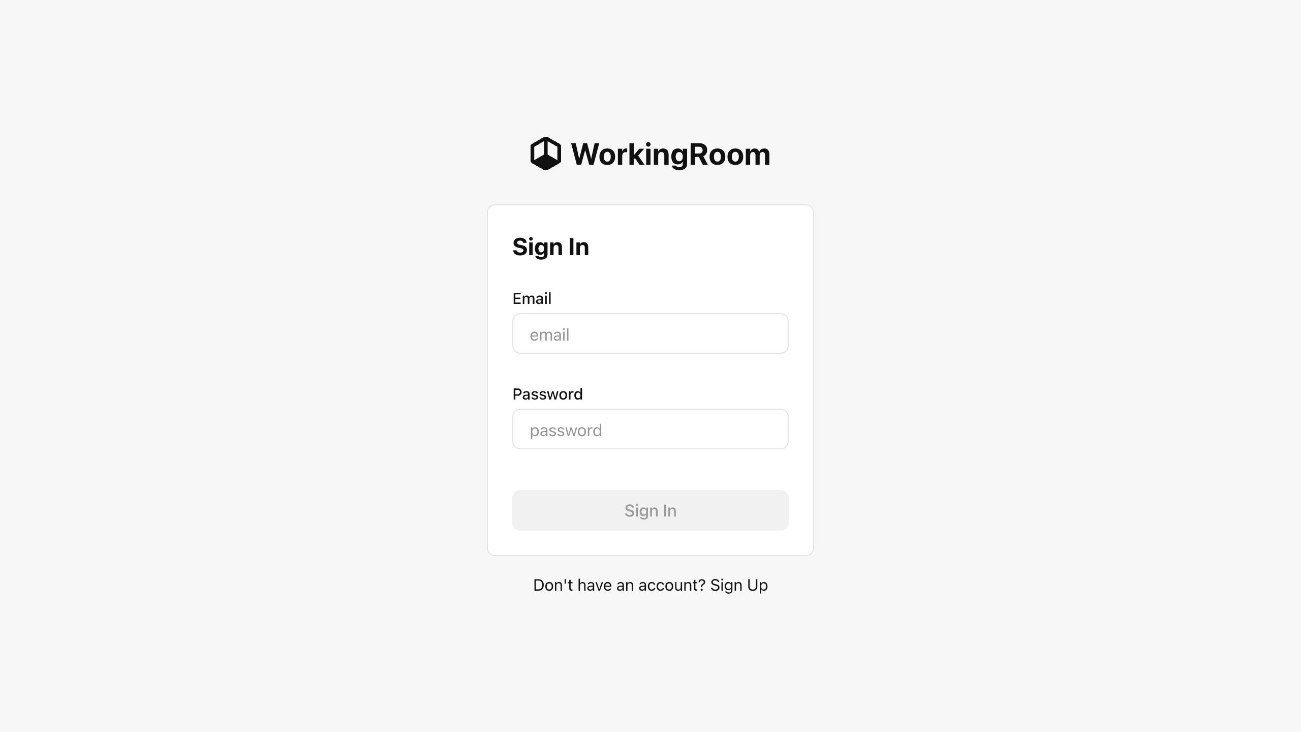 WorkingRoom sign-in page