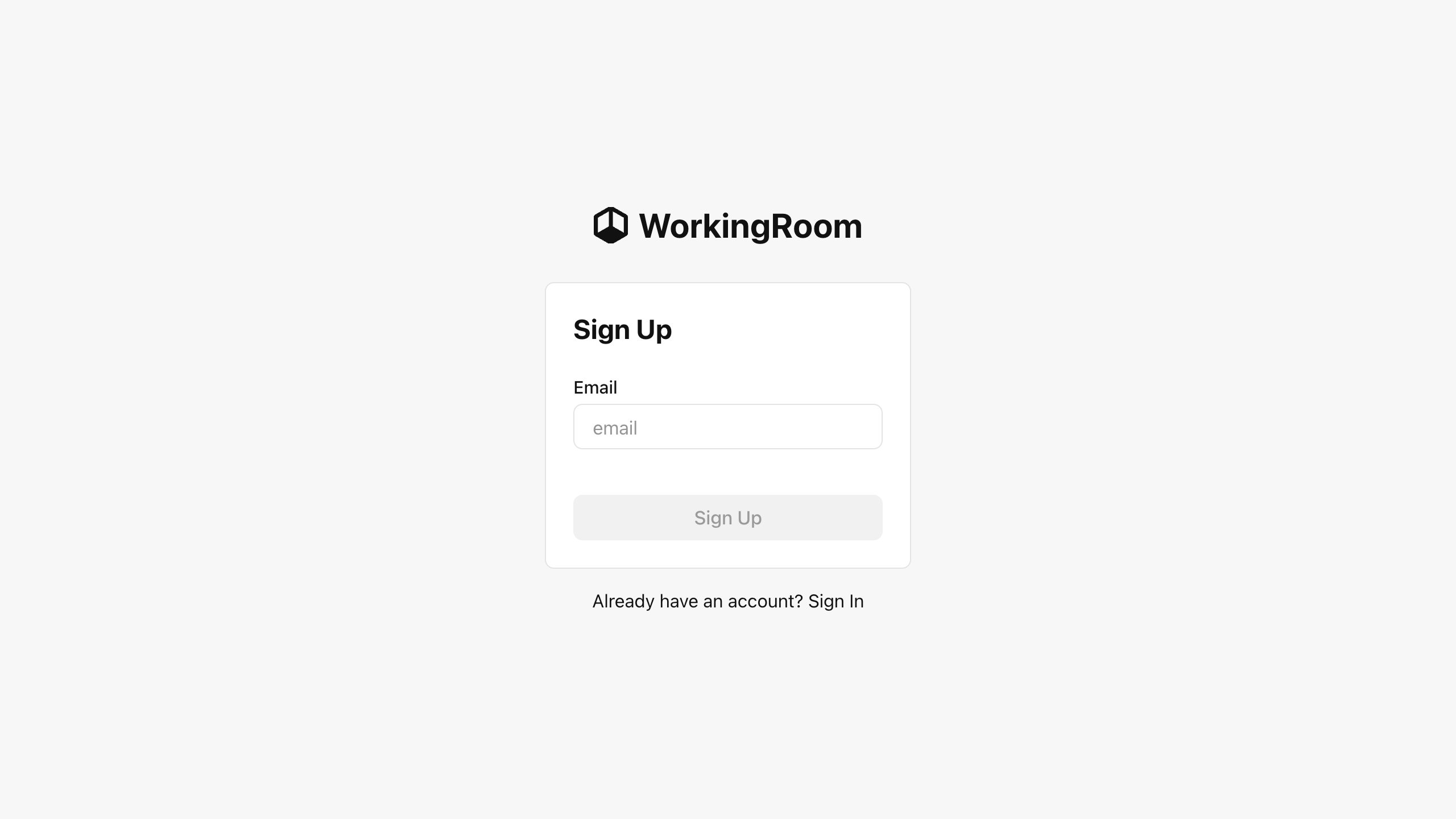 WorkingRoom sign-up page